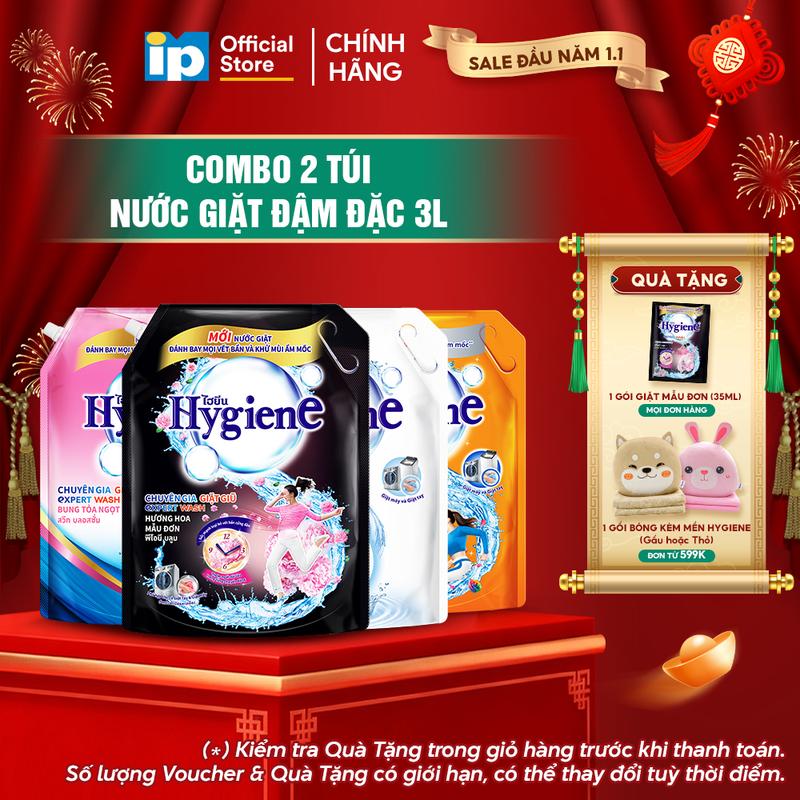   NEW  Combo 2 Nước Giặt Đậm Đặc Hygiene 3L  Dịu Êm  Ánh Dương Hạnh Phúc  Mẫu Đơn  Bung Toả Ngọt Ngào  