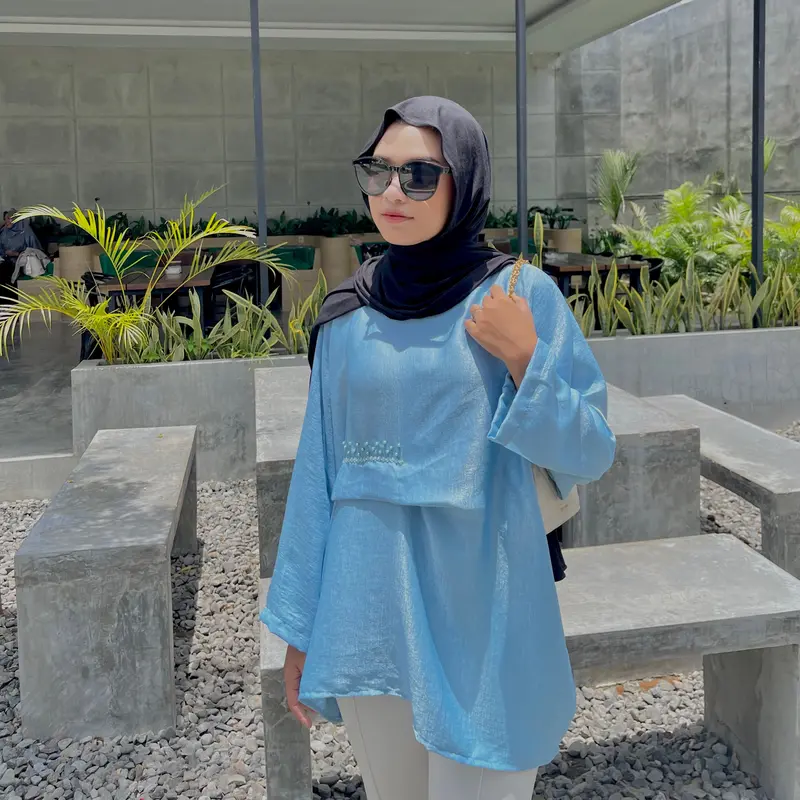 ALISA KAFTAN BLOUSE RAYA SILK Simple Muslim Payet Atasan Lebaran 6