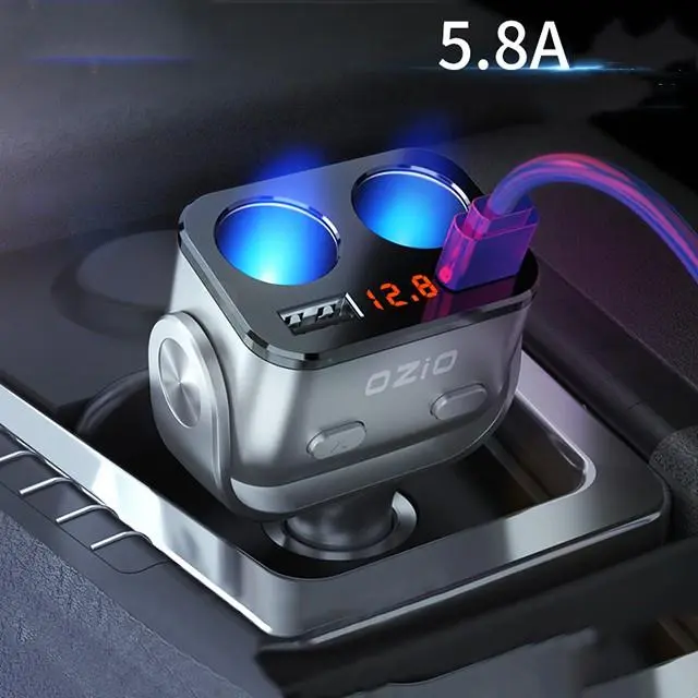 2024 New+COD+spot stocks 12-24V USB car charger dual cigarette socket fast charging adapter with LED voltage display