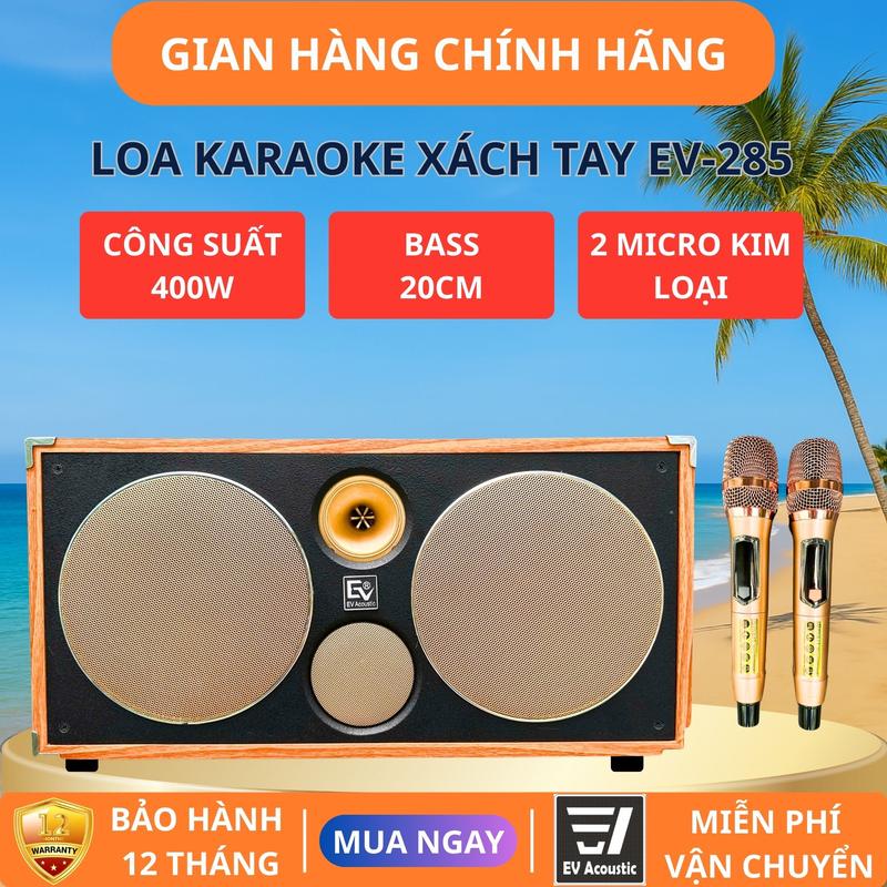 Loa Karaoke Xách Tay EV-285 | 2 Bass 20cm | Công Suất 400W | 8 Loa - 3 Đường Tiếng | Bluetooth 5.0 | Micro Kim Loại Cao Cấp