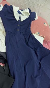 Product Review of 7863 blue Navy blue dress polo dress plus size muslimah casual dress women for party woman long dress korean style vintage retro dress french from 𝔞**ʔ 2