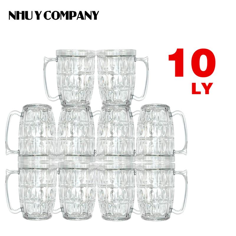 Bộ 10 ly nhựa mica cao cấp trong suốt có quai dùng uống bia nước ngọt tại gia đình quán ăn tiện lợi quán nhậu đám tiệc - Như Ý Company