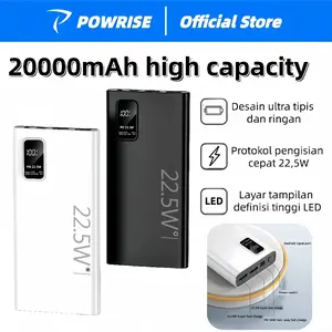 POWRISE PowerBank 20000mAh Dual USB 22.5W Fast Charging LED Display Hitam Putih Display Mini Dual