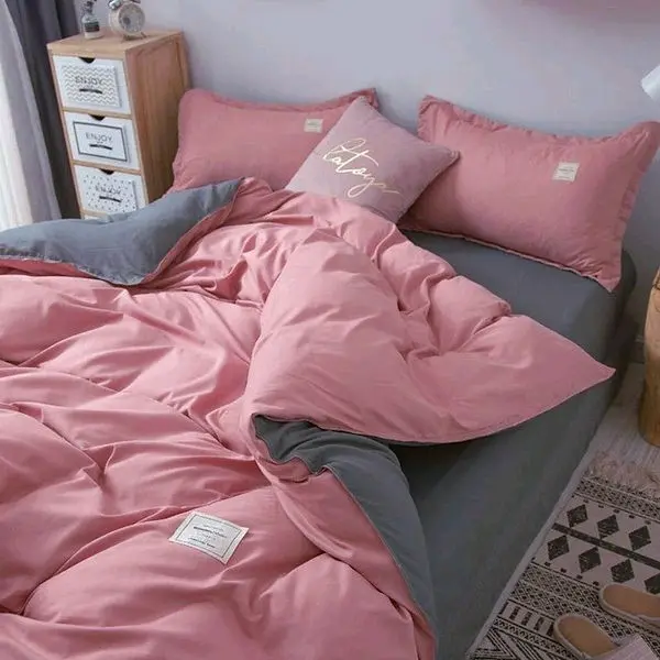 BEDCOVER SET MOTIF DUSTY PINK MIX OLD GREY | SPREI DENGAN SUDUT KARET | LENGKAP DENGAN SARUNG BANTAL DAN SARUNG GULING | UKURAN 90X200 | 100X200 | 120X200 | 140X200 | 160X200 | 180X200 | 200X200 Kain