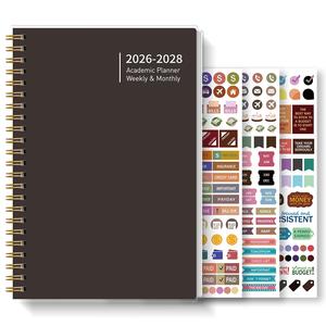 Cuaderno planificador portátil A5 con tres pegatinas, 5.7 x 8.15 pulgadas, encuadernado en espiral para el año escolar de 24 meses (2026–2027)