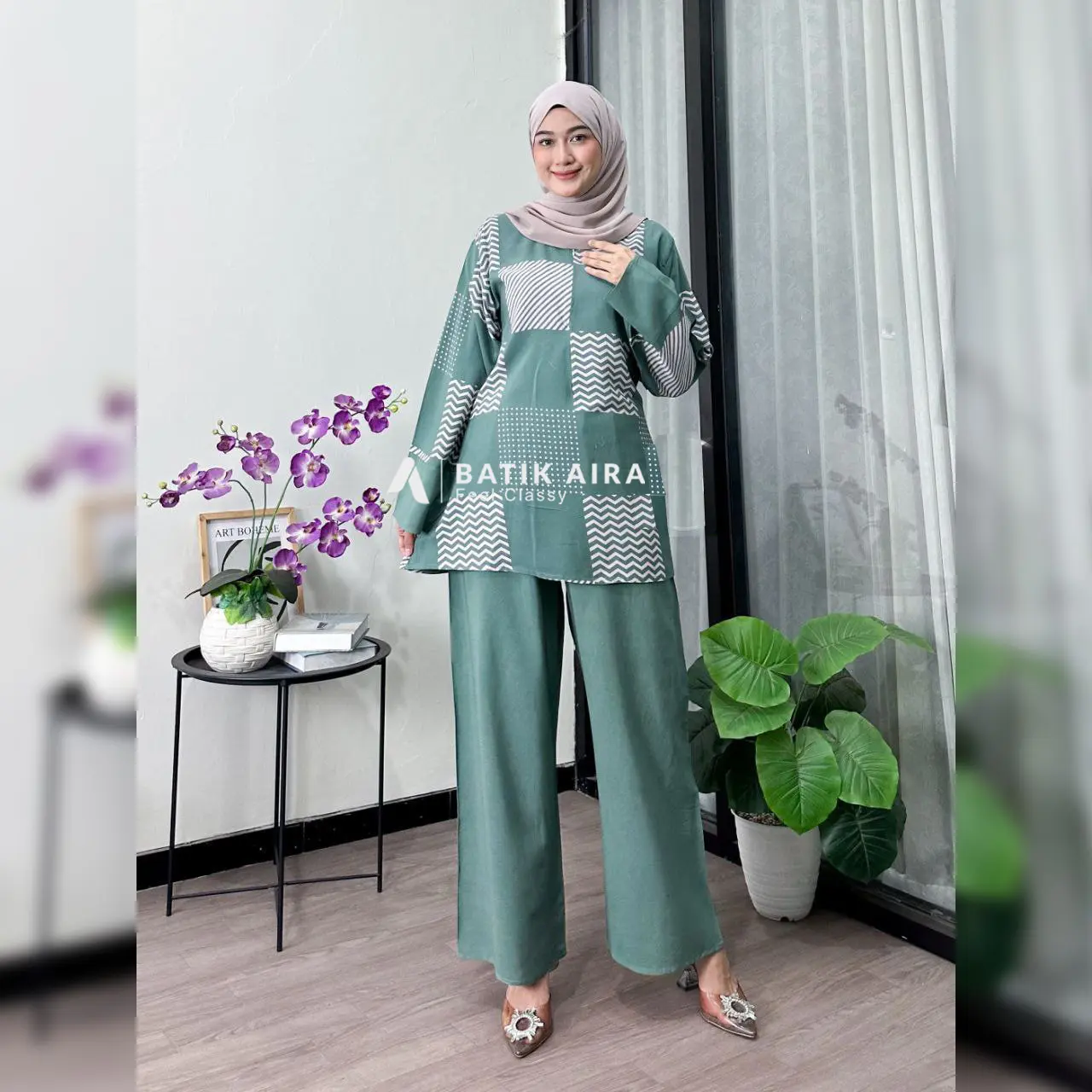 One Set Wanita Rayon Premium twill jumbo lengan panjang busui kekinian batik crinkle Setelan Pekalongan