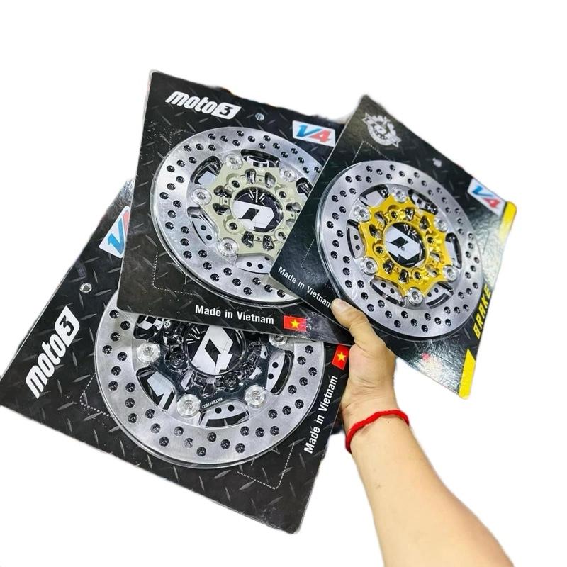 VÀNH ĐĨA TRƯỚC TQ6 MẪU MOTO 3 V4 KHOEN INOX SIZE 220mm CHO WAVE FU SIRIUS EX135 Phanh