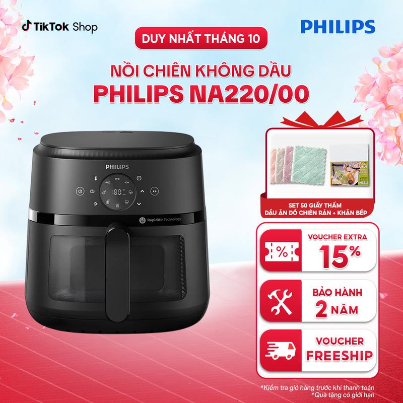 [DEAL SỐC] Nồi Chiên Không Dầu Điện Tử Philips NA220/00 4.2 lít |1500W| Cửa Sổ Kính, - Hàng Chính Hãng