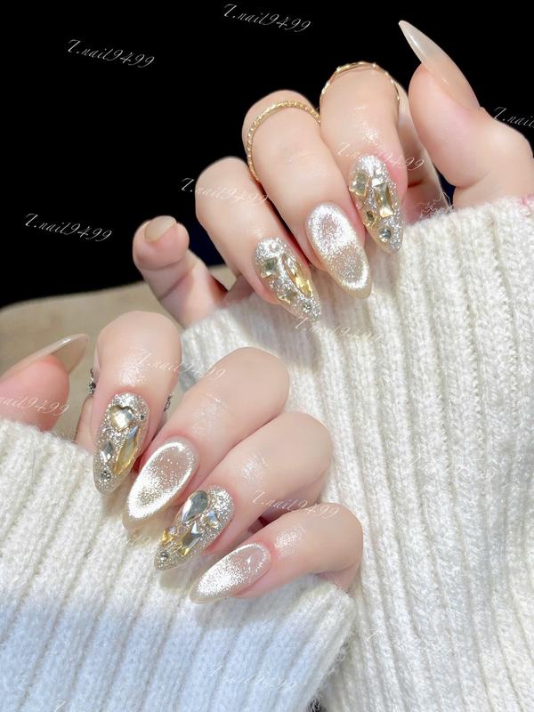  T46 BỘ 10 NAIL BOX Mắt Mèo Thạch Nâu Phối Đá Asnh Trà Sang Trọng 