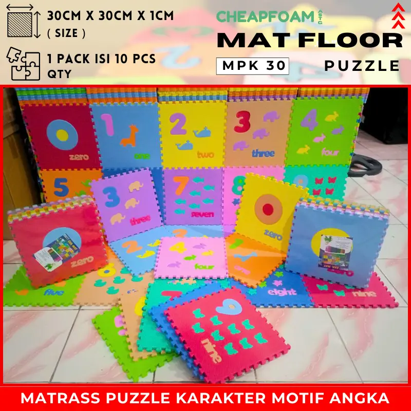 Matrass Puzzle Ekamat Karpet Puzzle 30cmx30cm tebal 1cm Puzzle MOTIF KARAKTER Angka Mainan anak Edukatif Matrass Puzzle Alas Lantai