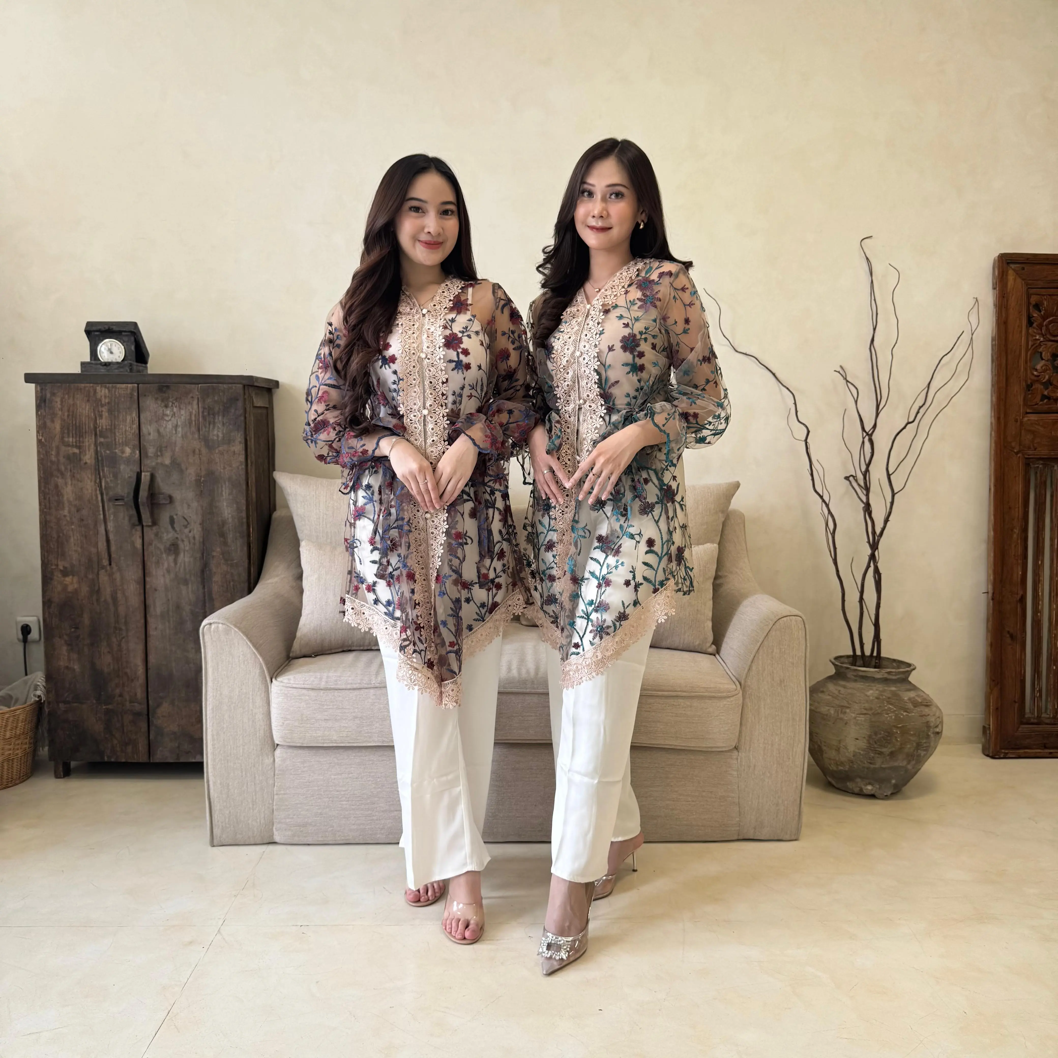 Perfectu Official Dusty Flora Outer Brukat Cardigan Brukat Kardigan Kondangan Mewah Motif Bunga Muslim Panjang Baju Wanita