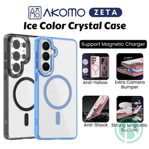 AKOMO ZETA Hard Soft Case untuk SAM S26 Ultra Edge Plus FE S25 S24 S23 S22 A57 A37 A17 A56 A36 A26 A16 A55 A35 A15 5G 4G Magnetic Ice Color Crystal Clear Back Cover Casing Transparan Anti Yellow S26Ultra S26Plus S25Ultra S25Edge S25FE S24Ultra S24FE