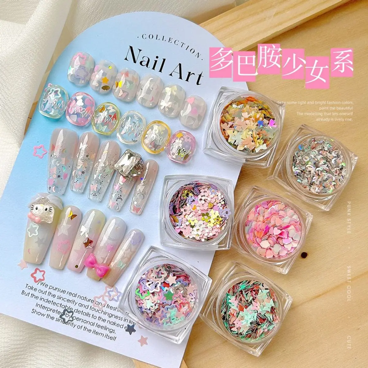 Phụ kiện nhũ sequin ẩn bling trang trí mónġ sao hoa mặt trăng tim
