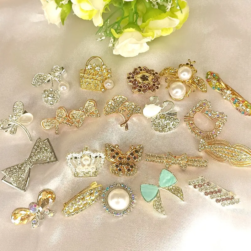 15 pcs BROS MIDI 2-3cm Campur Motif Beda Semua Bross Pin Peniti Hijab Random Mix Model Motif Silver Gold Penjepit 1