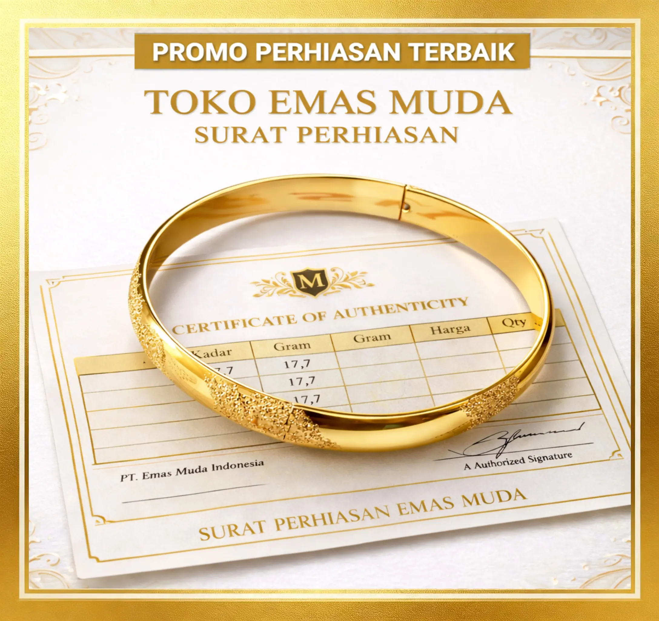 Gelang Tangan Wanita Model Bangle Premium Berlapis Emas Muda Mewah Elegan Dapat Surat Perhiasan