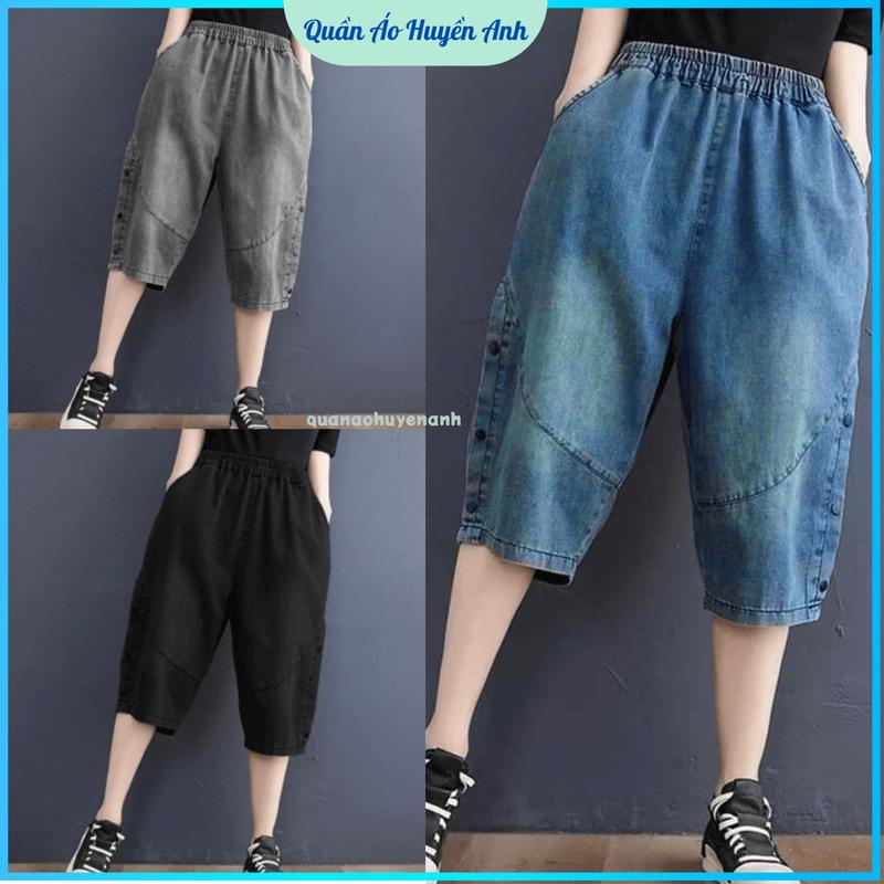 Quần ngố lửng nữ vải bò giấy cạp chun co giãn thoáng mát dành cho nữ - quần áo huyền anh quần bò M33 Voi Jean Đen