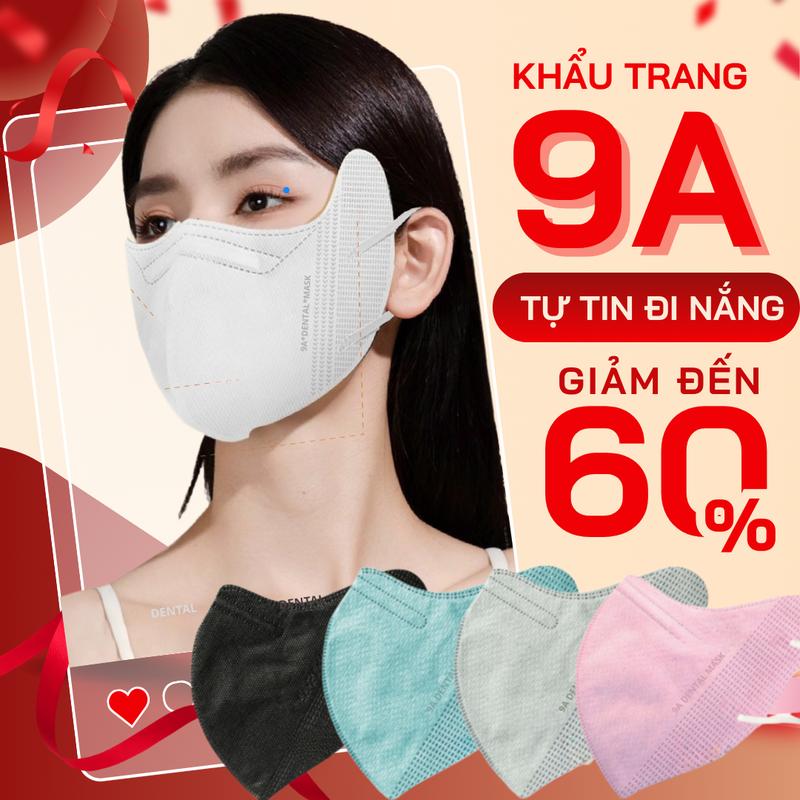 ( TẶNG 10C 5D )Thùng 310 chiếc Khẩu trang 9A DENTAL 5 lớp Kháng Khuẩn,Form to siêu chống nắng và tia uv Khắc tinh của Mùa Hè