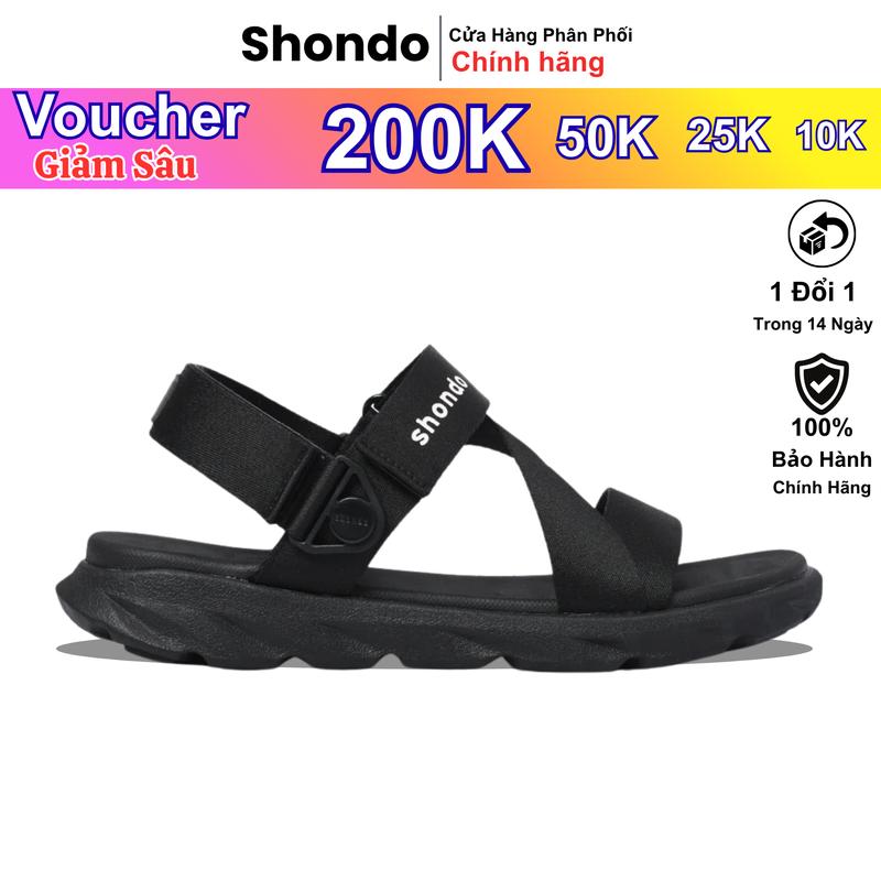Giày Shondo f6 Sandal Nam Nữ Sport QUAI XOAY đế cao 3.5cm Thời Trang Nhẹ Êm Đi Học, Đi Làm màu đen F6X1111