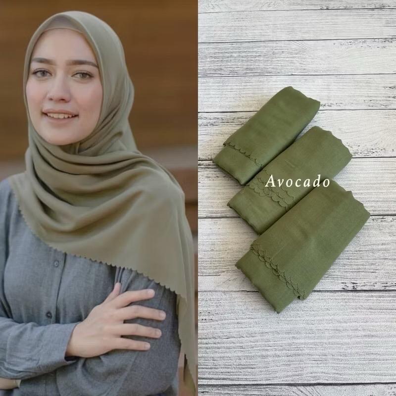 HIJAB VOAL POLOS PREMIUM LASERCUT - Segi Empat 2