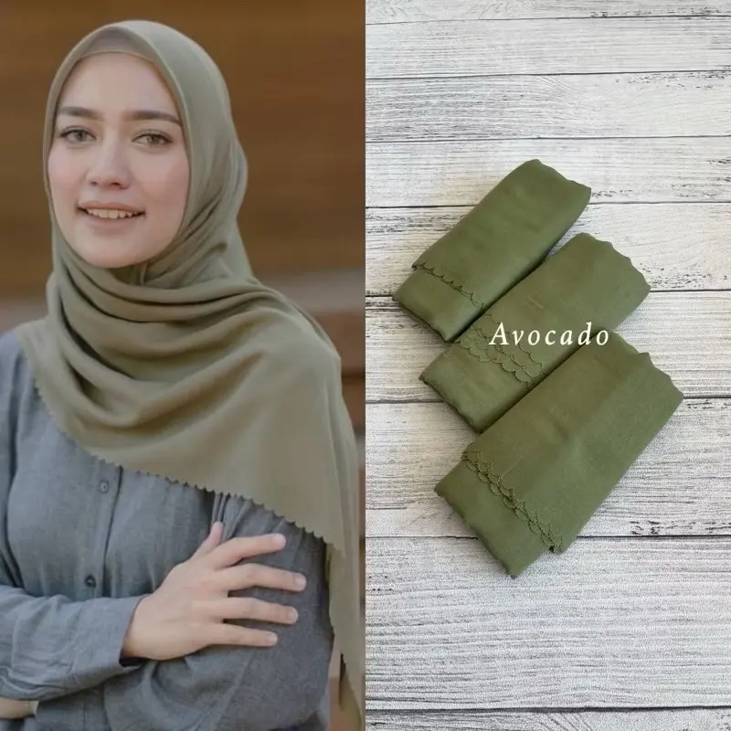HIJAB VOAL POLOS PREMIUM LASERCUT - Segi Empat 2