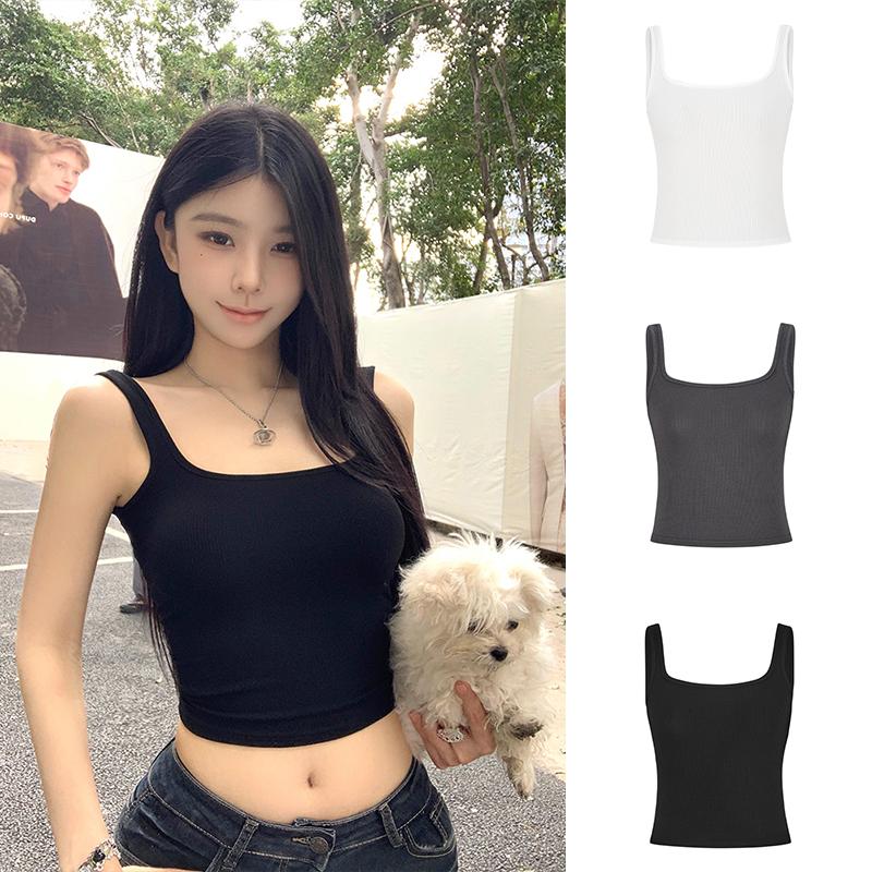 Áo Yếm Cổ Vuông Màu Trắng Dành Cho Nữ Thích Hợp Cho Mùa Thu Và Mùa Đông Kiểu Ngắn Áo Ôm Sát Màu Đen,Phong Cách Nữ Hoàng Moses # 62876