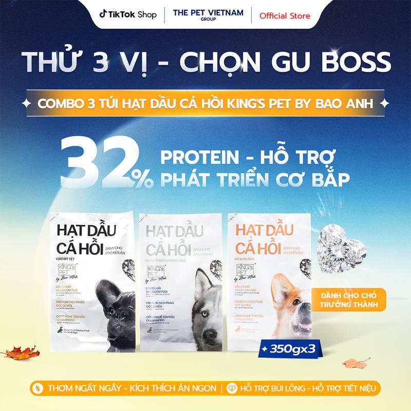 Combo 3 Túi Hạt Dầu Cá Hồi Cho Chó Kén Ăn/Trưởng Thành King's Pet By Bao Anh 350gx3 - Bổ Sung Omega 3-6-9 Tăng Sức Đề Kháng
