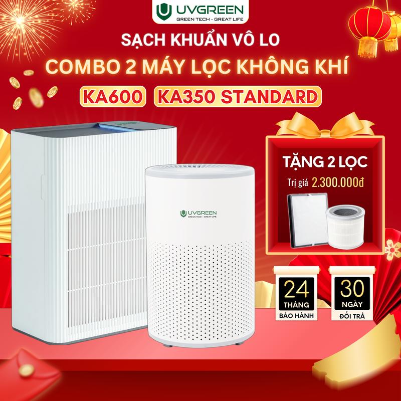   TẶNG 2 LỌC  Combo Máy Lọc Không Khí Diệt Khuẩn UVGREEN KA600 60m2 và KA350 Standard 40m2 - Ion Âm Chống Vi Khuẩn - Bộ Lọc HEPA H13 - UVC LED Hiện Đại 
