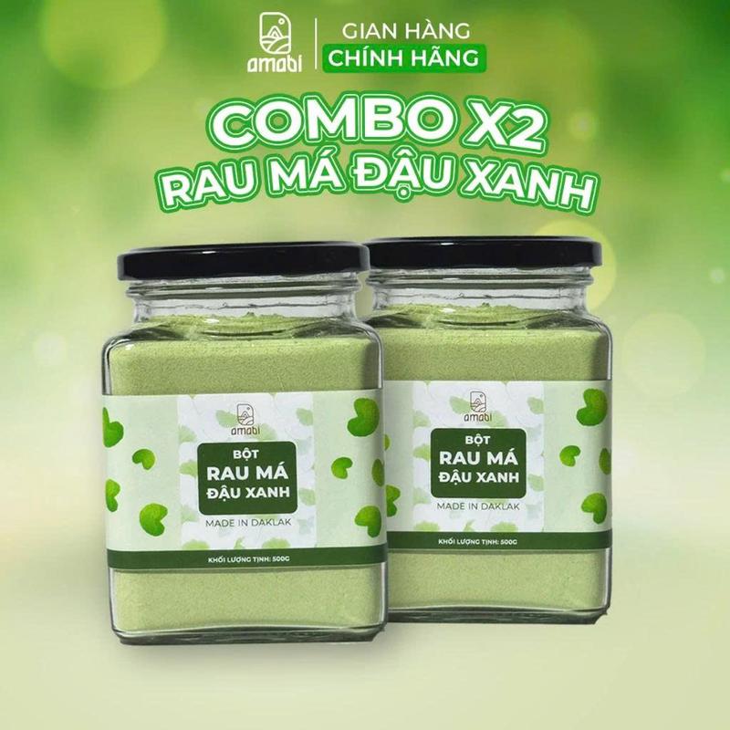 1 KG Bột rau má đậu xanh ORGANIC không đường AMABI Combo 2 hũ Bột rau má thanh nhiệt Đắk Lắk 500G quà tặng người thân