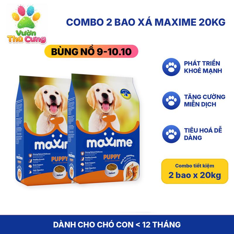 Combo 2 bao - Hạt thức ăn Maxime cho Chó Con vị Thịt Gà bao xá 20kg - Phát Triển Khung Xương, Bổ Sung DHA Thông Minh Hơn
