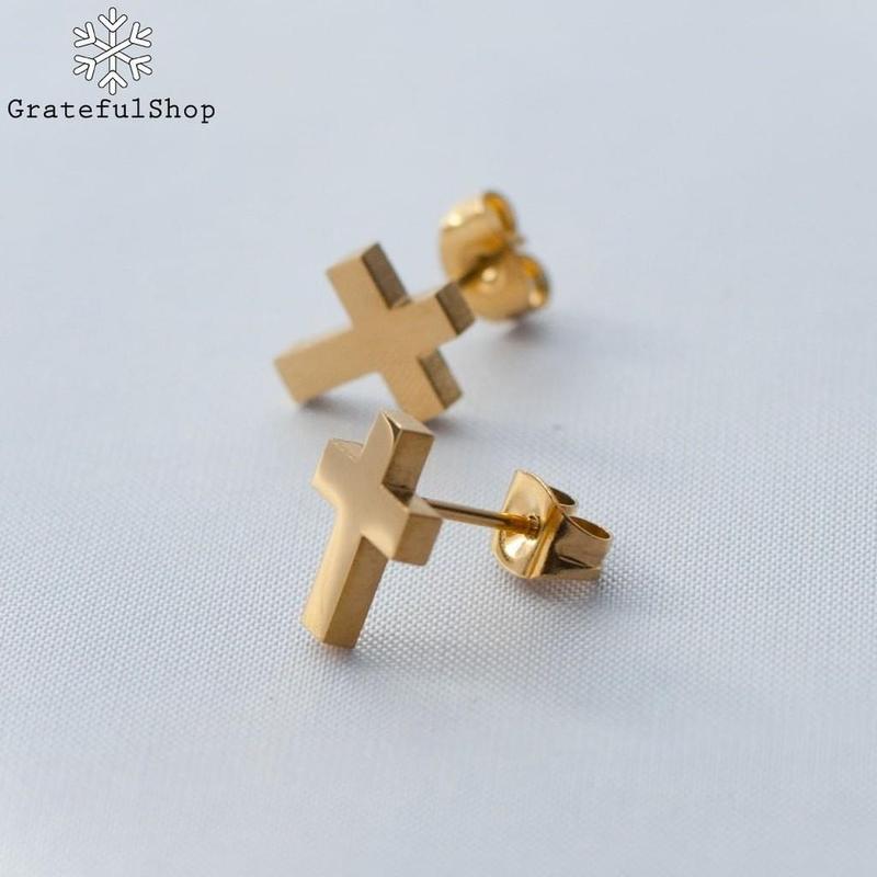 Grateful - Anting Cross Simple/ ANTING SALIB silver black STAINLESS STEEL (ANTI KARAT) earrings jewellery 2