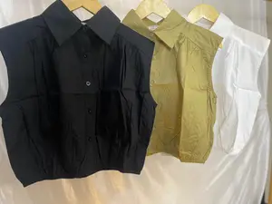 Atasan Blouse Kemeja Crop Wanita Lengan Buntung Casual Katun Top