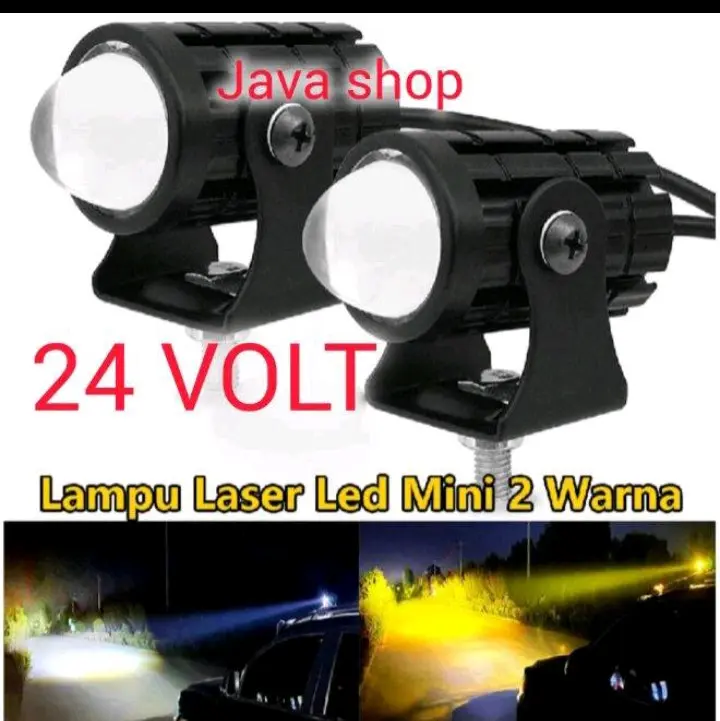 Lampu LED sorot dua warna laser  24 Volt  Laser D2 High Low 2 Warna Putih Kuning Truk Bus Fuso Canter Tronton PnP BA20D Jauh Dekat Dim Hi Lo Kaki Tiga Truck Bis Car Kendaraan