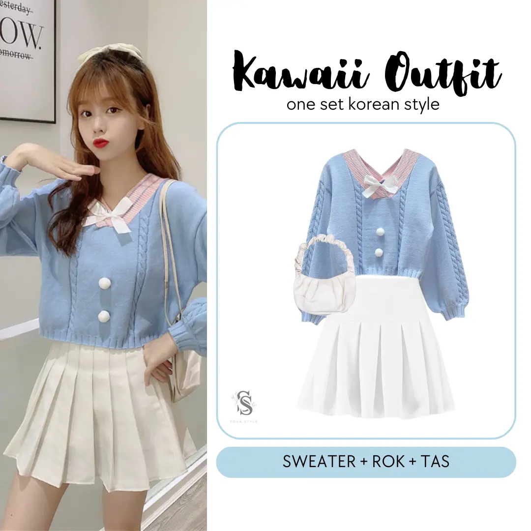 Setelan Wanita Kekinian (Sweater Kawai + Rok Korea + Tas) Korean Style - SS42