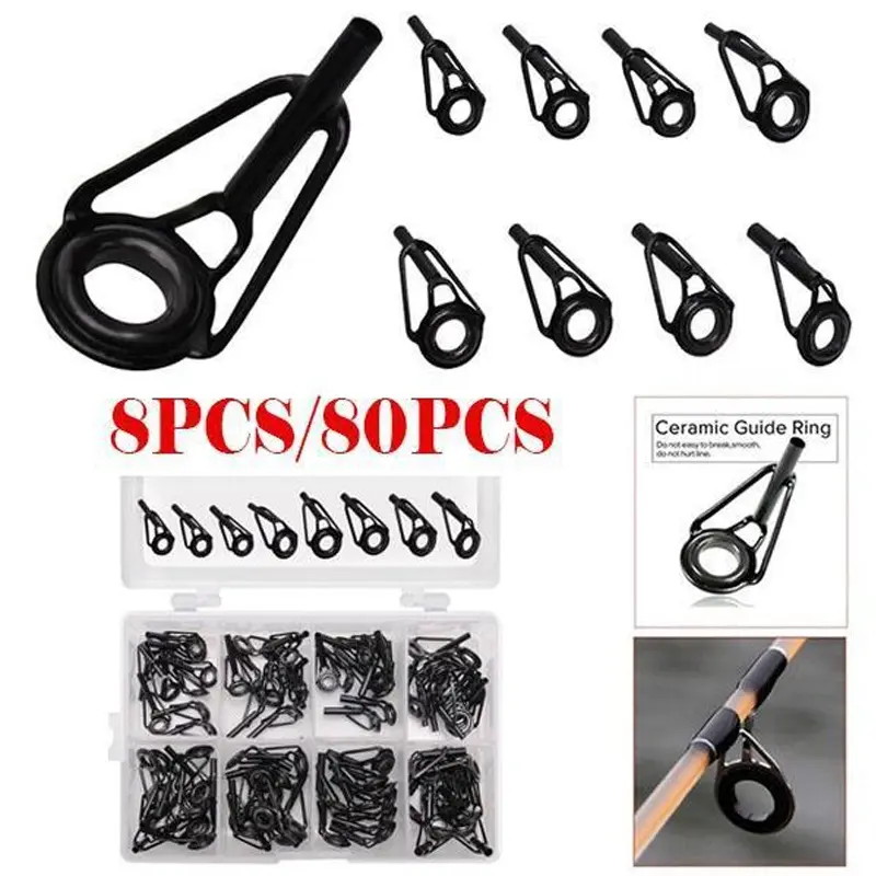 8/80PCS Fishing Rod Guides High Point Repair Stainless Steel Ceramic Ring Rod Tip High Spare Parts Fishing Accessories
