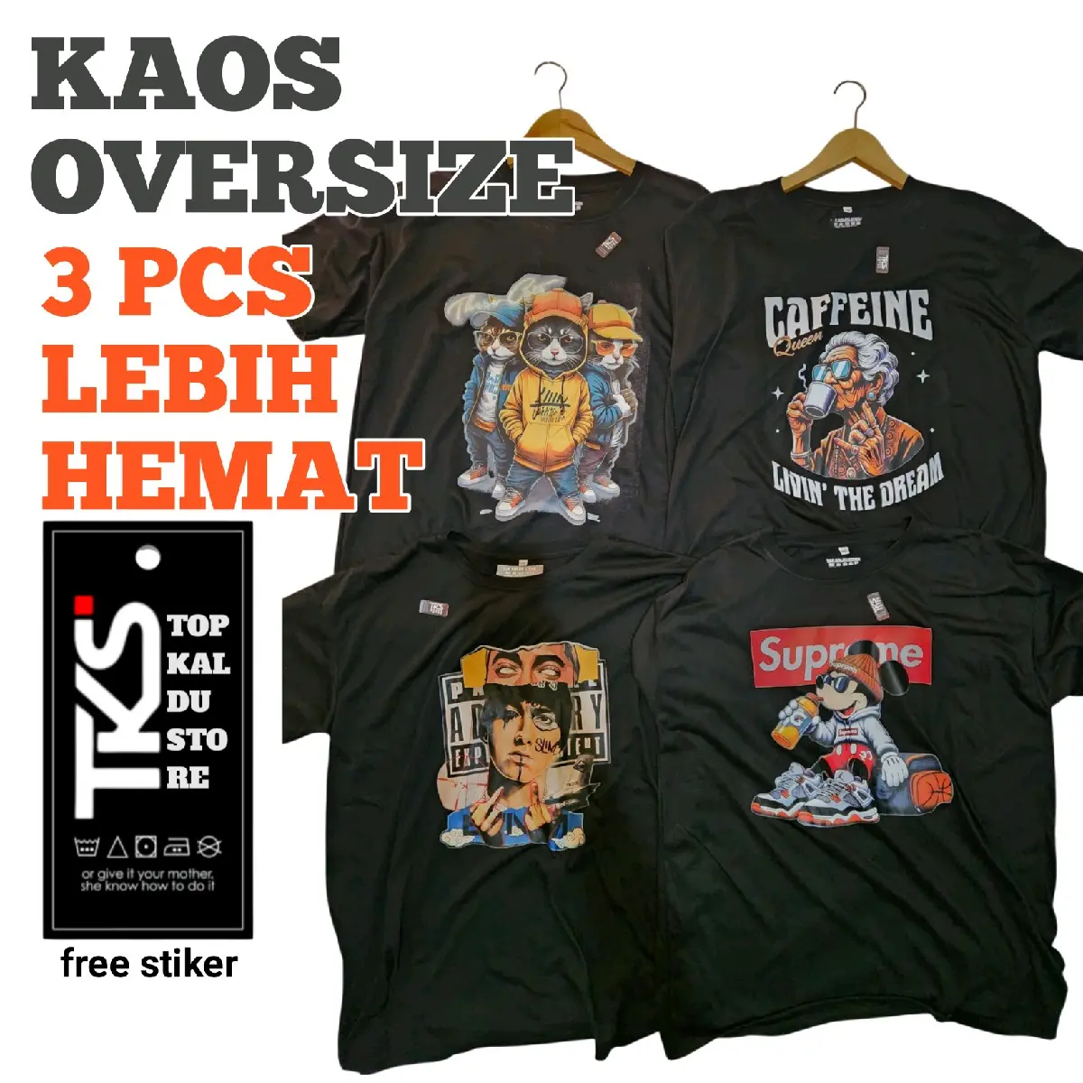 3Pcs T-Shirt TKS KAOSID - SemiKatun24's - Baju premium motif distro keren / Kaos Distro Hitam Combed Nyaman