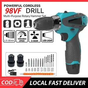 198V Mesin Bor Baterai Tangan/Cordless Drill Battery/Bor Cordless Power Drills Kit/Dengan 2 Baterai Cordless Drill Battery Impact Drill