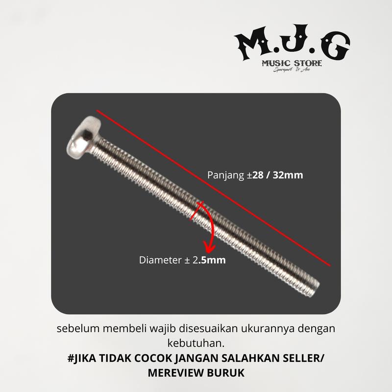 ￼screw sekrup baut pickup gitar bass elektrik hitam chrome gold 2.5mm humbucker emg seymour duncan 2