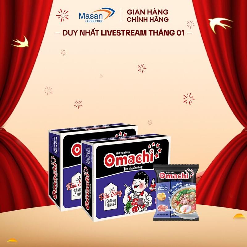 Combo 2 thùng mì Omachi hương vị lẩu bắp bò riêu cua gói 80gr