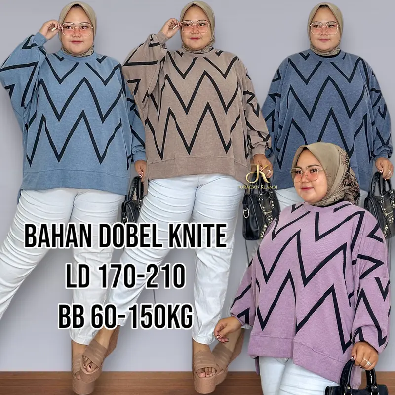 Atasan Knite Batwings Jumbo LD 170-210 Estimasi BB 85-140KG Hq Free Bros Muslim Wanita Knitwear Baju Oversize Panjang | By Juragan Klambi 1
