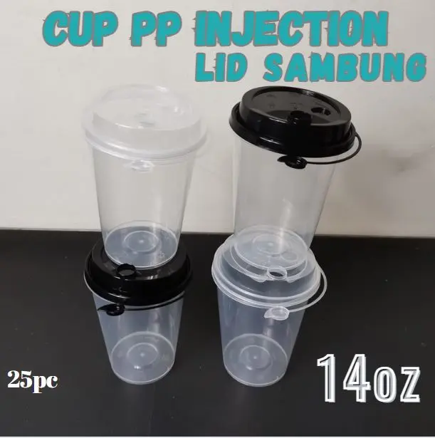 25pc Cup PP Injection 14 Oz + Lid Sambung 400 ML / Cup Gelas Plastik Inject 14oz 400ml 25 pc