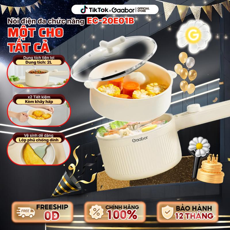  Gaabor x Angela Phương Trinh | Nồi điện đa năng Gaabor EC-20E01B dung tích 2L lòng nồi 2L dùng cho 1 - 2 người vân đá chống dính kèm xửng hấp công suất 600W thiết kế nút vặn nâng cấp Nồi Lẩu Điện Nồi Lẩu Nấu Ăn nồi  tự nồi  nấu bằng xôi 
