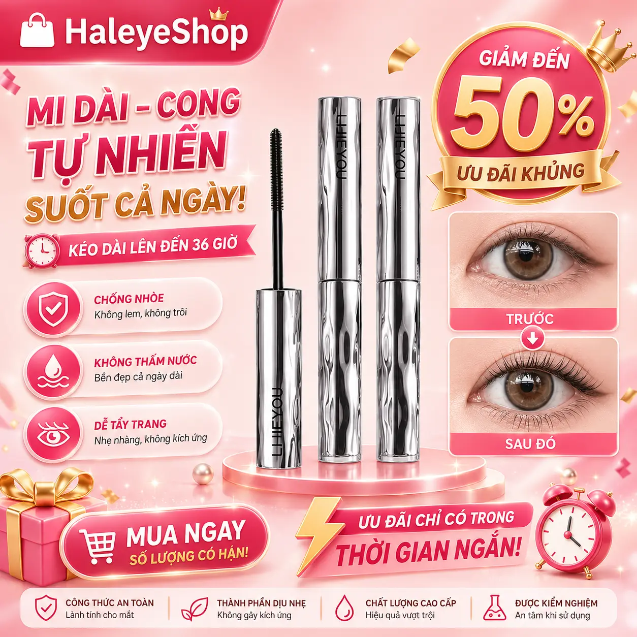 Mascara, Không Thấm Nước, Chống Nhòe, Lâu Trôi Trong 36 Giờ, Làm Dày Sợi Mi, Cong, Chống Mồ Hôi, Sản Phẩm Mỹ Phẩm, [Thanh Toán Khi Nhận Hàng]——AA