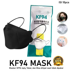 CIABBI MASKER KF94 KF 94 PACK KOREA 4PLY 4 PLY ISI 10 PCS WARNA HITAM PUTIH POLOS DISPOSABLE MASK DEWASA NYAMAN SEKALI PAKAI 1135
