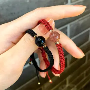 【Samphorid】Gelang Obsidian Anyaman Pasangan Desain Ceruk Rasa Temperamen Sederhana Gelang Kristal Tali