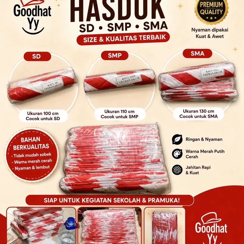 Goodhat Yy Hasduk/Kacu Sekolah SD SMP SMA JUMBO PEMBINA Premium Quality Nyaman Dipakai Kuat Awet Bahan Berkualitas