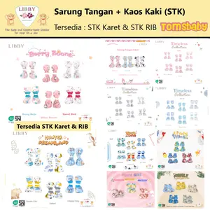 [TOMS] [BUNDLE HEMAT 3set] LIBBY - STK Sarung Tangan Kaki KARET / RIB Motif Terbaru Grosir PRINT (0-3bln)