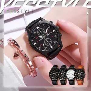 Yesstyle Jam Tangan Pria GENEVA PU Chrono Gaya Casual Analog Quartz Watch Fashion