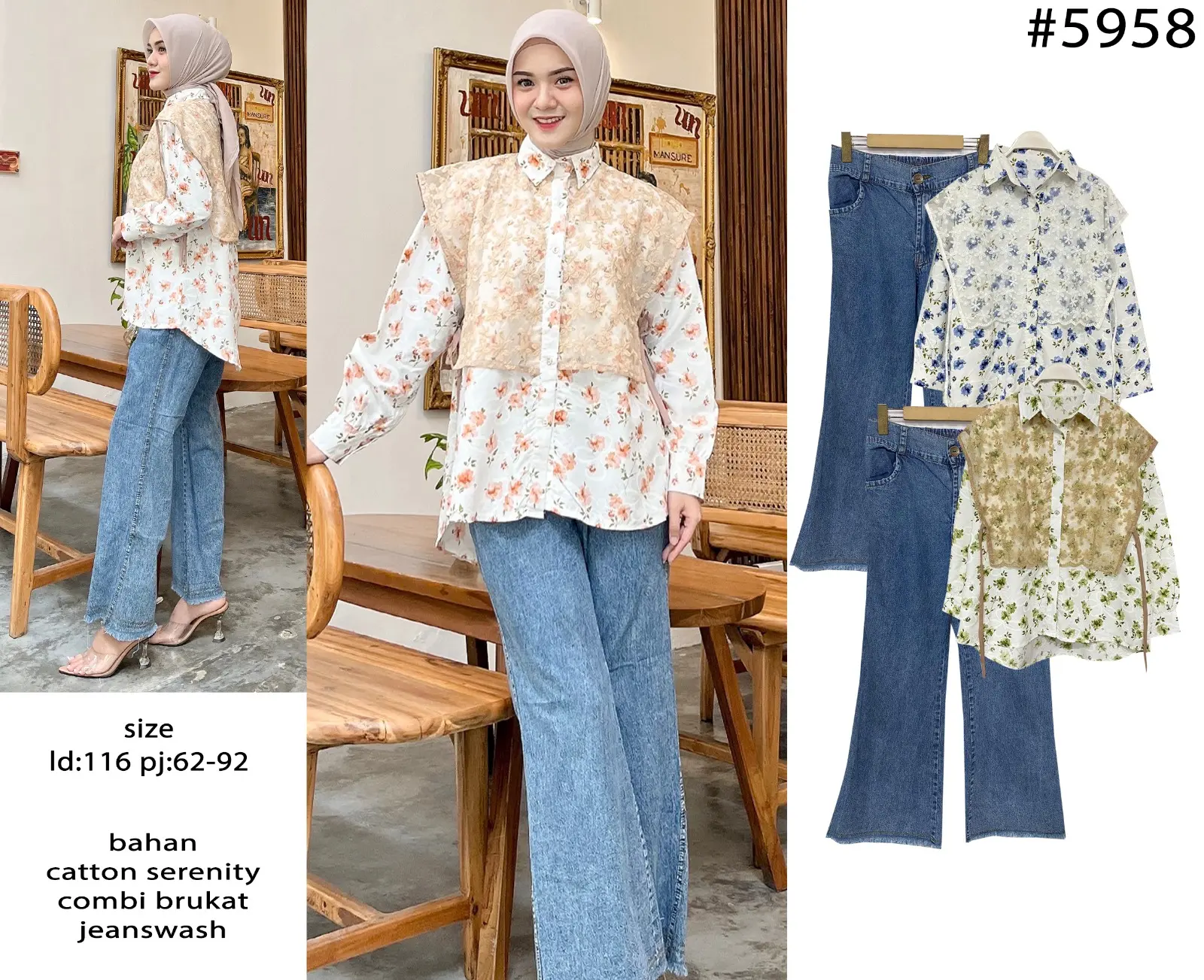 5958 BEBEFASHIONID Setcel Cutbray Flowers Mix Brukat Lengan Panjang One Set Premium