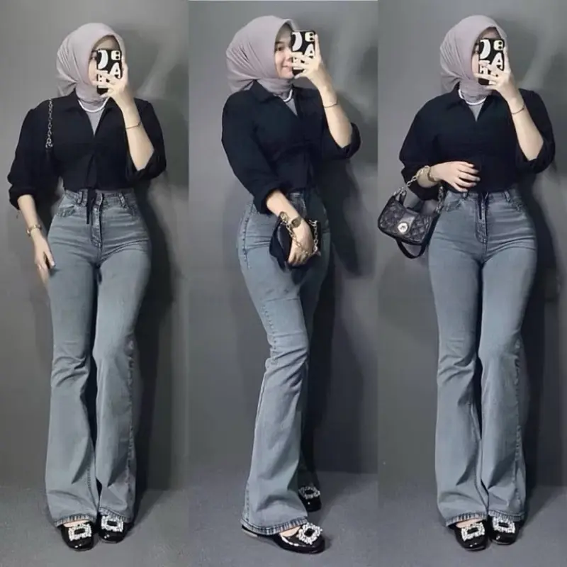 KD-Celana Jeans Cutbray Highwaist Premium Panjang Wanita Basic