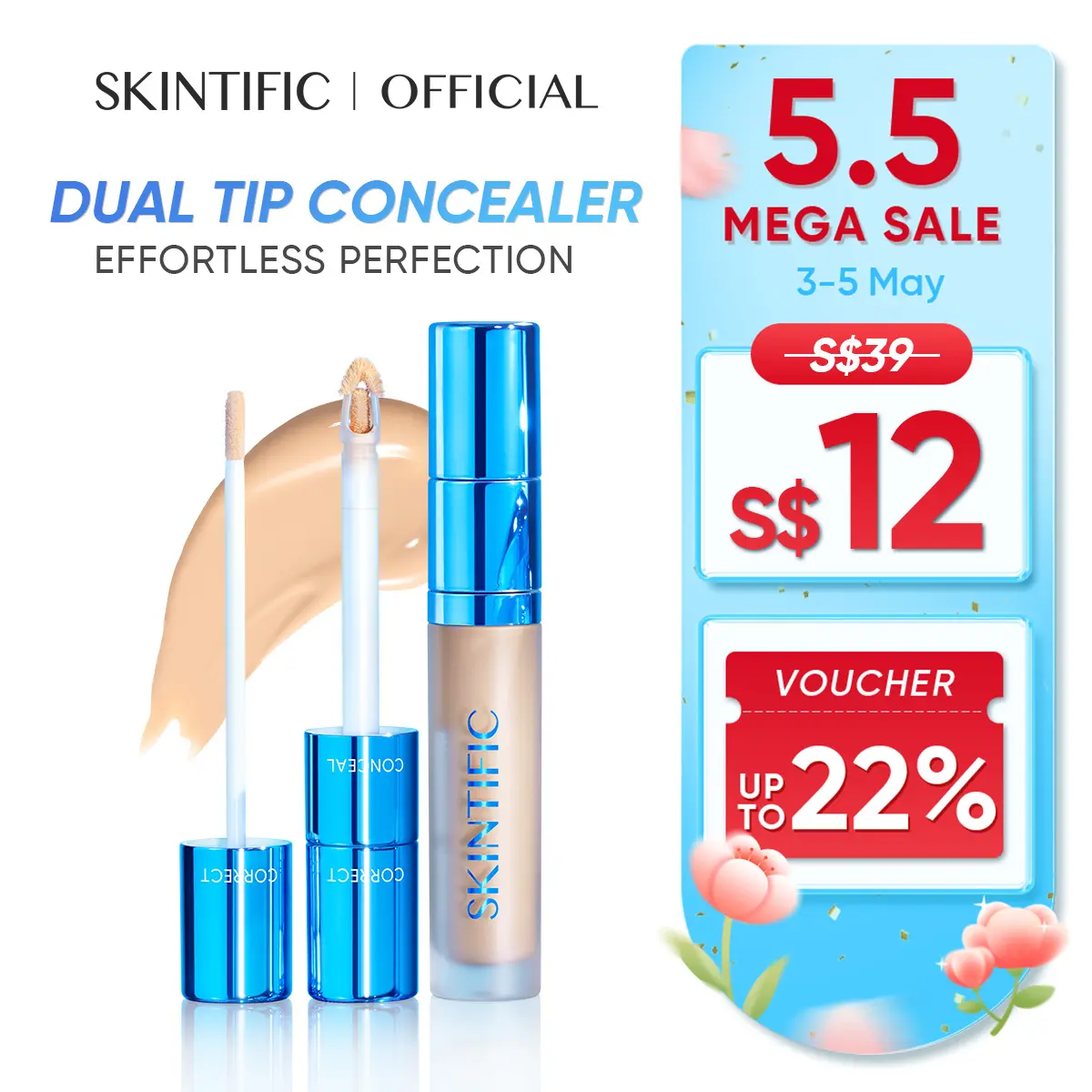 [SKINTIFIC OFFICIAL]SKINTIFIC Cover Perfect Serum Concealer High Coverage to cover spot areas and under eyes with Lifting Effect Long lasting for 8 hours  Natural and poreless finish Foundation Makeup